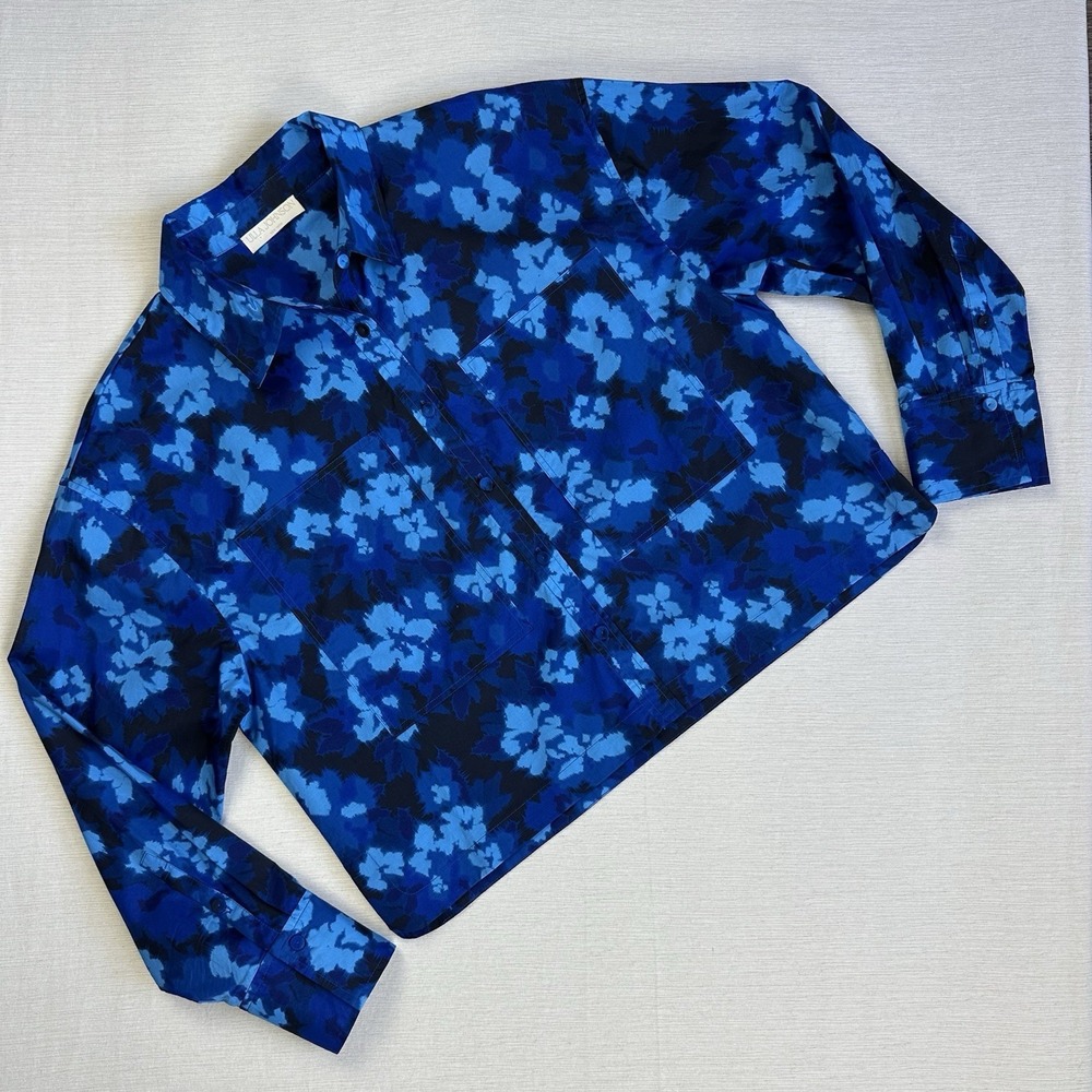 Ulla Johnson Aria Shirt Blouse Women 2 Blue Floral Camouflage Designer Short